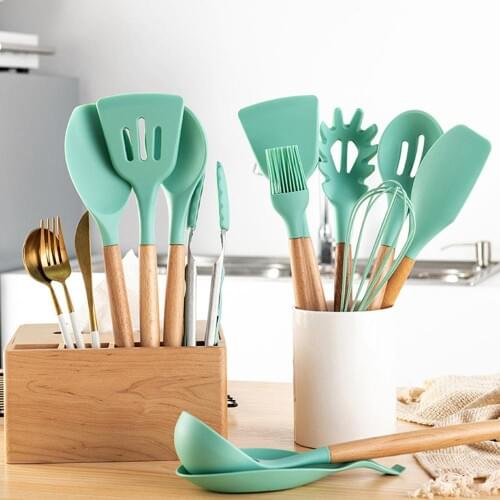 10/12Pcs Silicone Kitchenware Cooking Utensils Set Heat Resistant Kitchen Non-Stick Cooking Utensils Baking Tools Kitchen Gadget