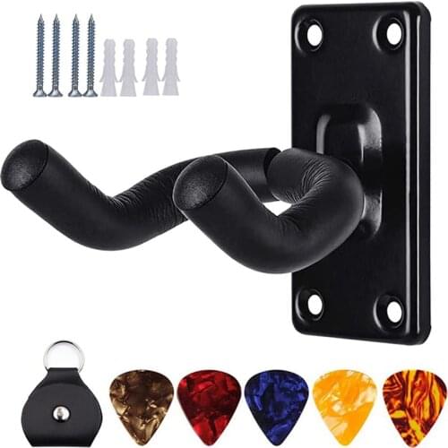 Wall Mount Guitar Hanger Hook Bass Ukulele Holder Stand Rack Bracket Display + Picks Clip Screws for Acoustic Guitar Instrument