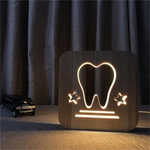 Tooth 3D LED Table Lamp Wooden Carving Decoration Night Lamp Baby Room as Sleeping Night lighting or Gift Decoration Drop Ship