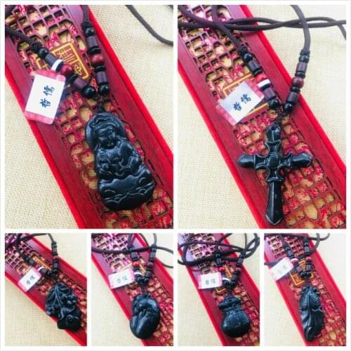 Natural Hetian Black Jade Hand-carved Black Guanyin Corpus Goldfish Cross Pendant Necklace Variety of Sweater Chains