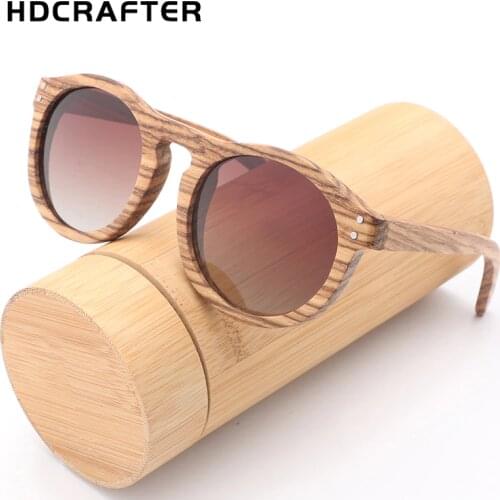 HDCRAFTER Retro Polarized Sun Glasses Wooden Brown/Black Luxury Men Women Sunglasses Wood With Bamboo Box