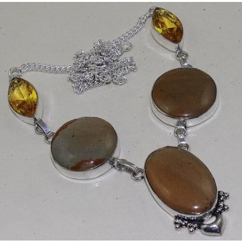 Jaspper & Citrinne Necklace Silver Overlay over Copper ,50.4cm, N1304