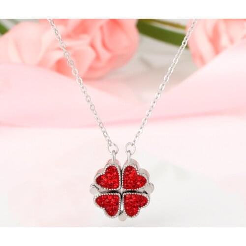 3um Custom Collar Red and Blue Double-Sided Four-leaf Clover Necklace Love Heart Choker Christmas Gift Flower Women Necklaces
