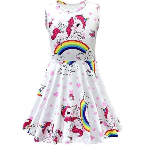 Unicorn Girls Dress Summer Cartoon Rainbow Pony Cute Dresses For Girl Kids Birthday Present Toddler Children Clothing
