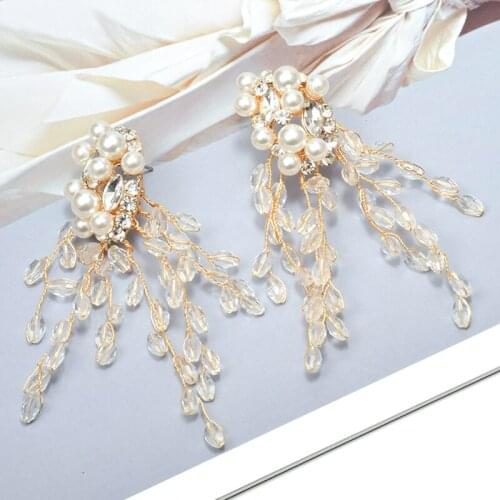 Hot Korean Simulated Pearl Drop Earrings Handmade New Jewelry Statement Temperament Earrings For Wedding Party Gifts