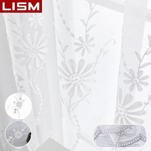 LISM Embroidered Sunflower Sheer Curtains Window Kitchen Tulle Curtains for Living Room Bedroom Kitchen Window Treatment Drapes