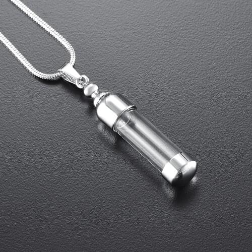 IJD9556 Stainless Steel Glass Container Cylinder Tube Urn Pendant Memorial Necklace Ashes Holder Keepsake Cremation Jewelry