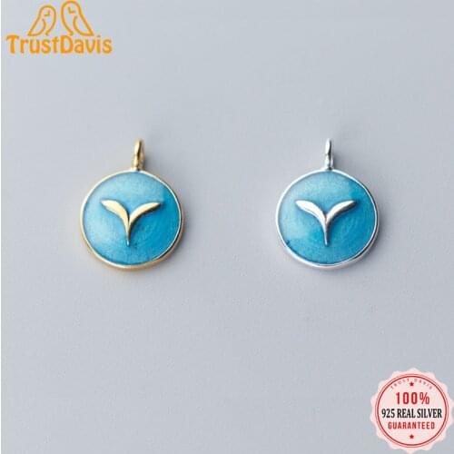 Trustdavis Real 925 Sterling Silver Fashion Blue Round Fishtail Charm Pendant Handmade DIY Accessories Jewelry Wholesale DZ192