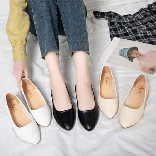 Fashion Women Casual Ladies Soft Shoes Breathable Solid Colors Slip On Pointed Toe Flat Shallow Comfortable Single Shoes#35