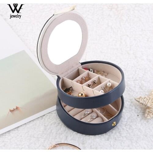 WE Round Leather Jewelry Box Portable Storage Organizer Earring Holder Zipper Women Jewelry Display Travel Cases