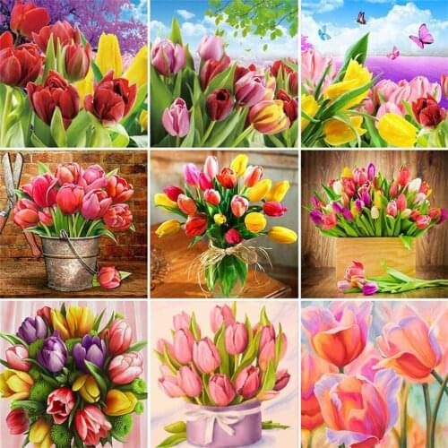 Yumeart DIY Diamond Painting by Number Tulip Full Square Drill Flower Diamond Embroidery Cross Stitch Handicraft Home Decoration
