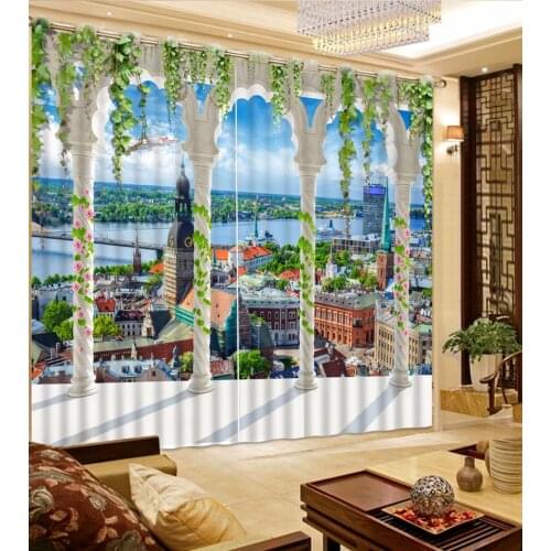 3D Curtain Custom Size Green Leaf Roman City Landscape Curtains For Living Room Blackout Bathroom Shower 3D Curtain Blackout