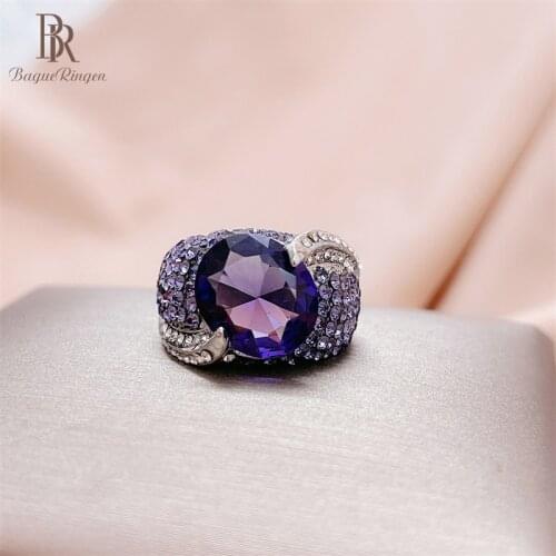 Bague Ringen classic amethyst gemstones women ring silver 925 jewelry gift 5A zircon silver Fine Jewelry Wholesale size 6-10
