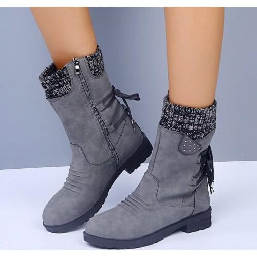 Winter Women Mid-Calf Boots Fashion Suede Snow Boots Retro Zipper Warm Boots for Women Shoes Low-heeled Boots Botas Mujer