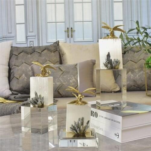 Golden Brass Dragonfly Resting On Gypsum Stone Sculpture Home Decor Accessories Kyanite Ornament Decorative Modern Crystal Art