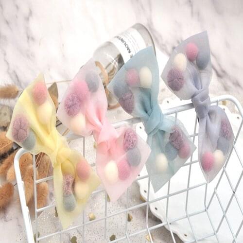 1 PCS New Princess Style Colorful Plush Ball Net Yarn Lace Bow Duck Bill Clip Side Clip Hair Accessories