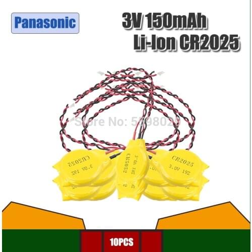 10PCS Panasonic Original CR2025 3V button battery with plug IBM laptop motherboard BIOS COMS battery CR2025