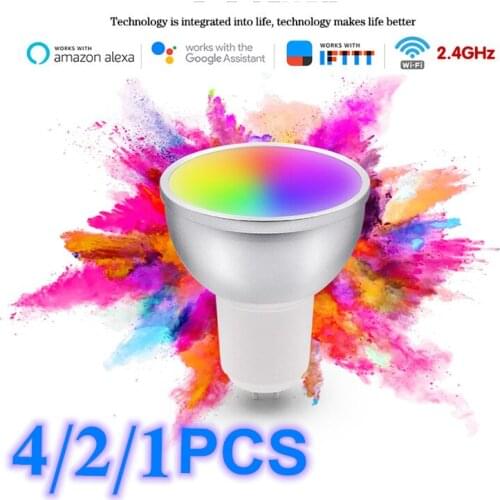 4/2/1 PCS GU10 Smart Bulb App Remote Control RGB +CW 5W LED WiFi Light For Alexa Google Wireless Smart Home Automation Lamp
