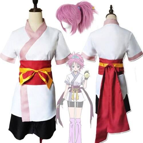Anime Hunter X Hunter Machi Komacine Cosplay Costume Pink Purple Ponytail Wig Halloween Carnival Phantom Troupe Suit for Women