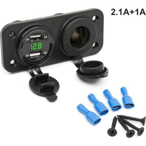 2.1A+1A 2 Port USB Car Charger With Cigarette Lighter Socket + LED Voltmeter Pure Copper Dual USB Electronic Car Battery Charger