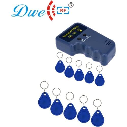 Free shipping id tag rf card writer rfid clone duplicator key copier 125khz with 10 EM4305 T5577 clone card tag free of charge