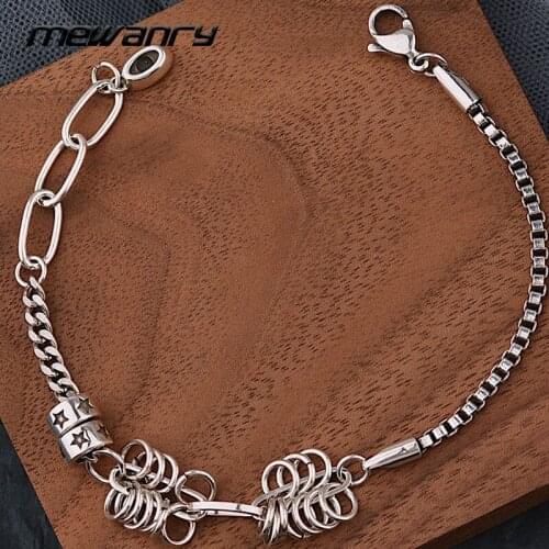 MEWANRY 925 Sterling Silver Bracelets for Women Fashion Couples Vintage Unique Chain Design Star Pattern Birthday Party Jewelry