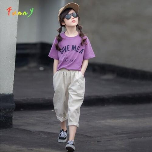 Solid Letter Print Cotton Children T-shirts Summer 2021 O Neck Short Sleeve T Shirt for Girls Clothes Casual Teen Girl Tops