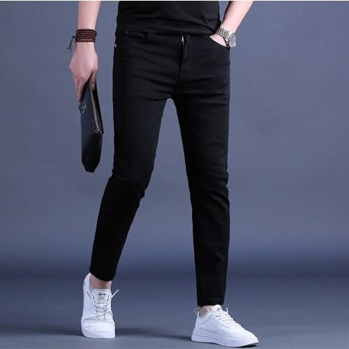 Mens Jeans Summer Casual Slim Fit Pencil Pants Cowboy Mens Streetwear Korean Thin Black Trousers