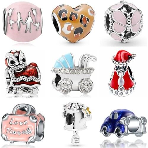 Maxi DIY Ball Car Teapot Monkey Baby Carriage Hearts Enamel Beads Fit Pandora Charms Bracelets & Bangles for Women DIY Accessory