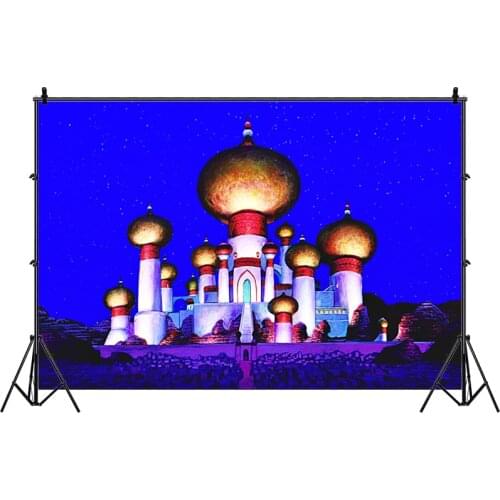Blue Mosque Aladdin Jasmin Photo Backdrop Kids Baby Shower Happy Birthday Party Photograph Background Banner Decoration