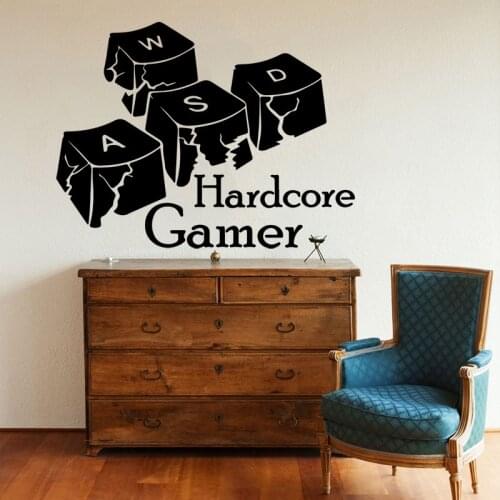 Game Keyboard Buttons Hardcore Gamer Geek Wall Sticker Kids Room Bedroom Science Computer Game Wall Decal Playroom Video room