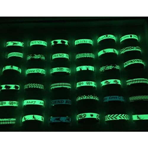 MixMax 36pcs Luminous Stainless Steel Rings Glow in the dark Men Women Party Jewelry Wholesale Lot