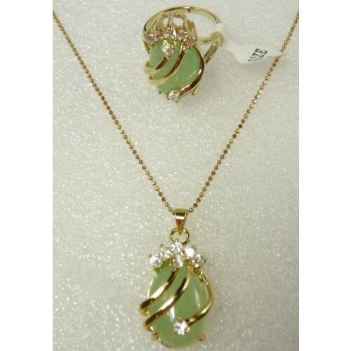 Hot sell new - fine green jade CZ pendant ring 6,7,8,9 set