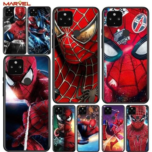 Spiderman Marvel Shockproof Cover for Google Pixel 5 5A 4 4A XL 5G Black Phone Case Shell Soft Fundas Coque Capa
