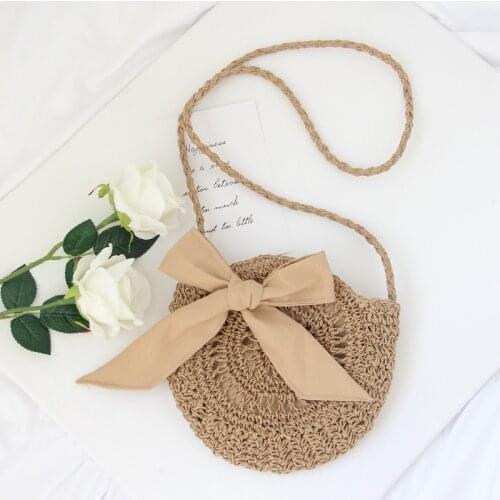 Summer Straw Bags for Women Handmade Ribban Bow Beach Crossbody Bags Lady Raffia Rattan Woven Bohimina Handbags Shoulder Bags