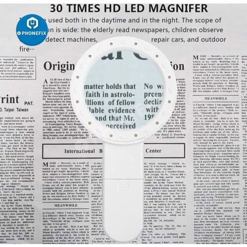 30X 12LED Illuminated Magnifier Microscope Jewelry Magnifying Glass for Circuit Board Repair Seniors loupe Coins Stamp Exploring
