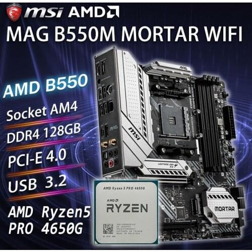 AM4 MSI MAG B550M MORTAR WIFI Overlocking Gaming Motherboard Combo With AMD Ryzen 5 PRO 4650G CPU AMD Ryzen Combo AM4 Placa-mãe