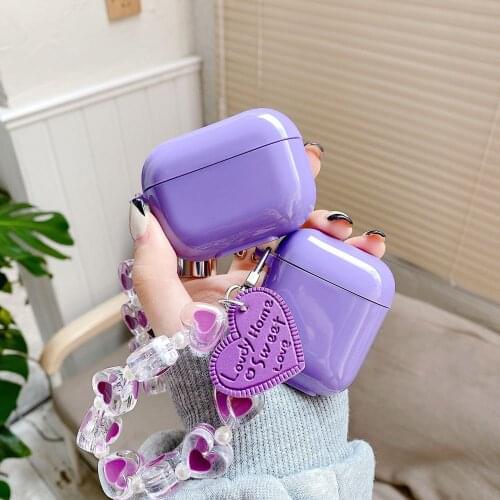 Cute Purple For Airpods 1 2 case Earphone protective sleeve For Airpods 3 pro cases Soft silicone with Love Hanging Chain