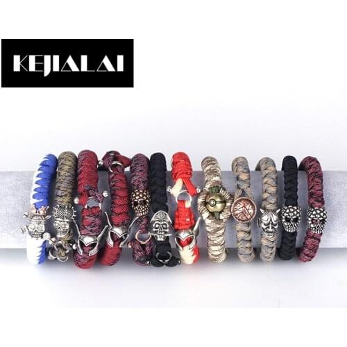 KEJIALAI Fashion Punk Unique Design Men Bracelet Macrame Bangle with Skull Charms Vintage Style Colorful Pattern Macrame Gift