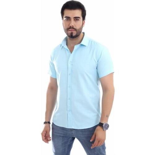 SLYM FİT SHORT SLEEVED TURQUOISE OXFORD MEN SHIRT