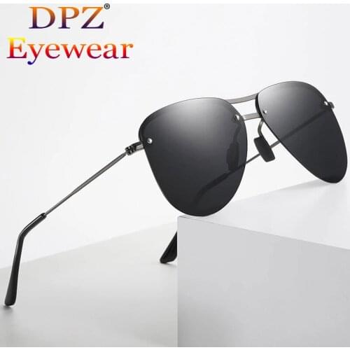 2021 New Vintage Half Metal Pilot Style Men Polarized Sunglasses Driving Fish Brand Design Sun Glasses UV400 Oculos De Sol