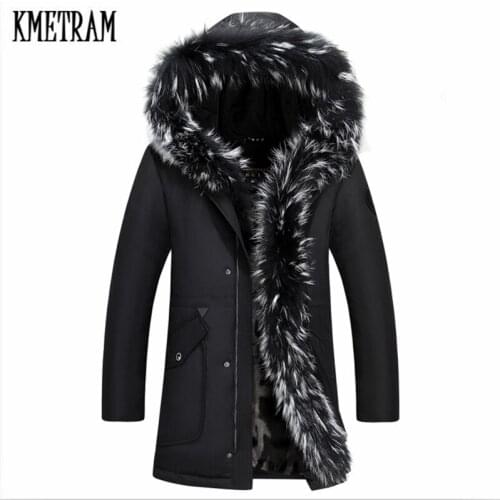 KMETRAM 2020 Winter Jacket Men Coats For Men Fahsion Down Jackets Real Raccoon Fur Hooded Male Outerwear Windproof Couples HH483