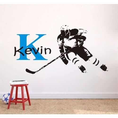 Hockey Wall Murals - Custom First Name Hockey Player Personalized Wall Sticker Headboard Kids Boys Bedroom Wall Art DecalsKW-500