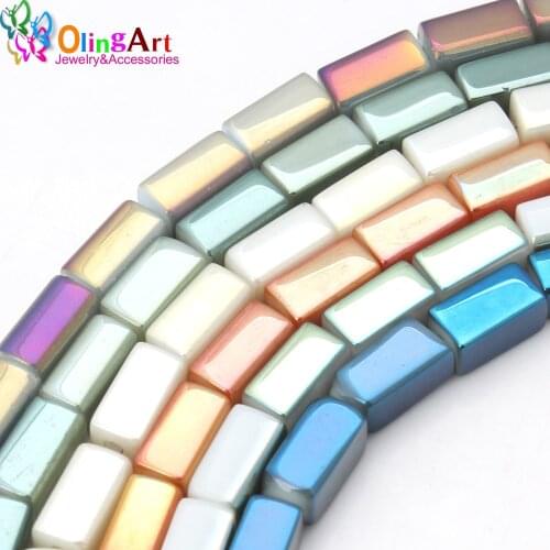 OlingArt 4*8MM 18pcs/lot Glass porcelain beads dream plating Mixed Rectangular shape beads DIY necklace Bracelet jewelry making