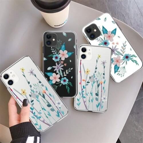 Transparent Fashion Art Flower Pattern Phone Case For iPhone 11 12 Pro Max XR XS Max 7 8 Plus X 12 Mini Cute Painted Soft Case