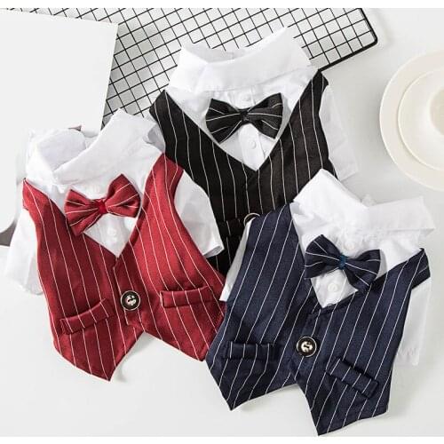 Dog Shirt Stylish Suit Pet Small Dog Clothes Bow Tie Wedding Shirt Costume Formal Tuxedo With Bow Tie Puppy Cat Bulldog Clothing