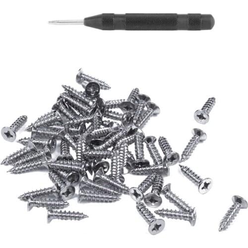SHGO HOT-60Pcs Stainless Steel Flat-Head Phillips Head Screw 12Mm x m &1Pcs Automatic Center Punch Drill Bit Tools