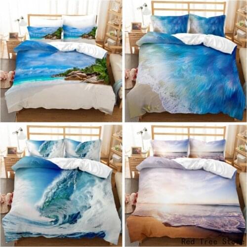 Blue Seaside Wave Bedding Set Digital Print Landscape Duvet Cover Pillowcase Kids Adult BedLine Queen Size No Sheet Bedclothes