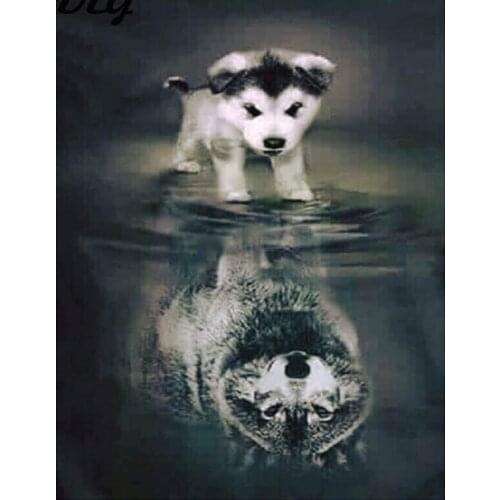 Dog to wolf diamond painting, dog wolf, embroidery diamond dog