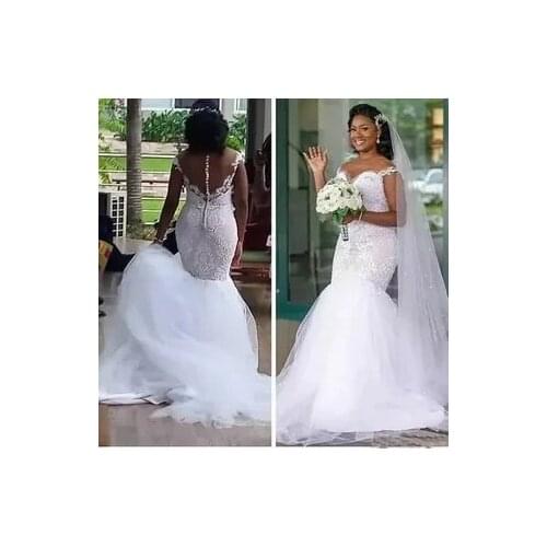 Mermaid Wedding Dresses Custom Made Tulle Lace Bridal Gown 2022